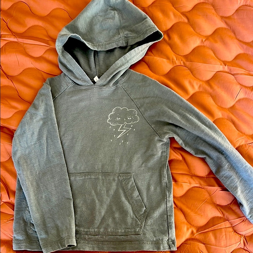 Gray Hoodie with Cloud and Lightning Design